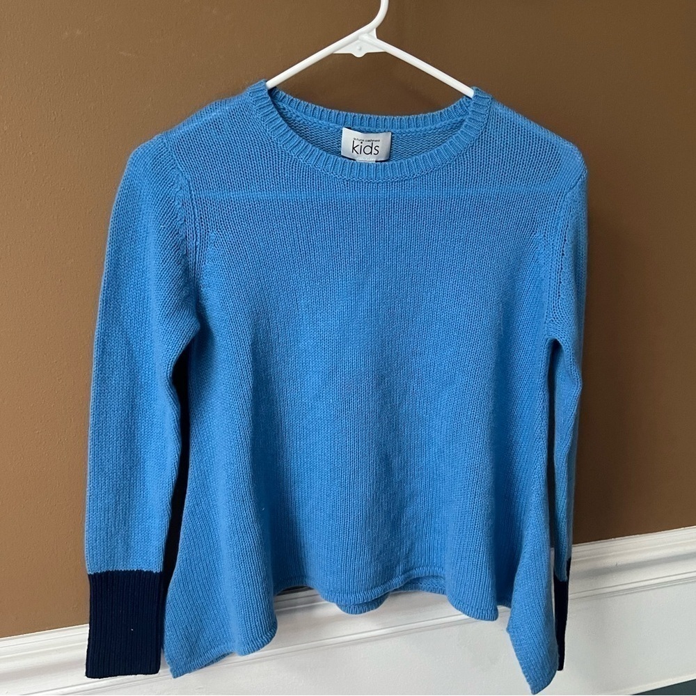 Autumn Cashmere Kids Merino Wool Blue Sweater Size 12 Loose Gauge Hanky Hem